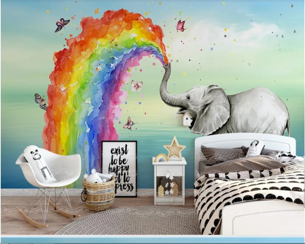 beibehang  wallpaper Simple lovely elephant water color children's house background wall papel de parede papier peint bebang