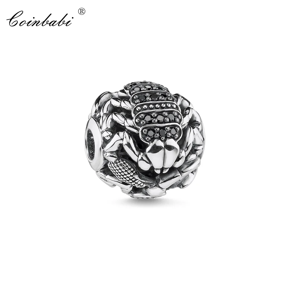 Beads Black Scorpion, Europe Style 925 Sterling Silver  Large Hole Jewelry For Women Men Punk Gift Fit Karma Bracelet Necklace