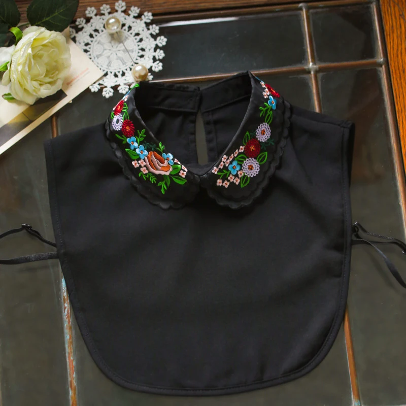 Korea Style Flower Embroidery Collar Sweater Remove Black And White Necklace Collar For Spring Organza Collar Blouse