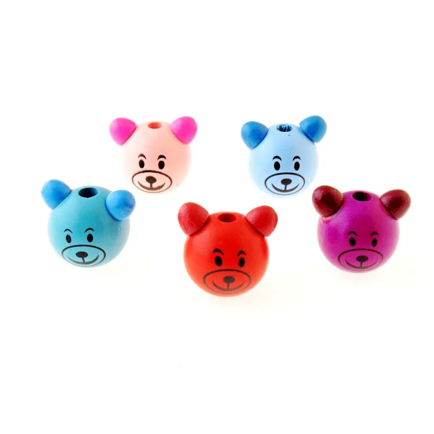 5PCs Color Lovely Animal Cute Bear Wood Beads 27x28mm