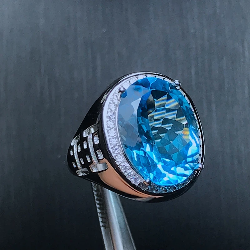 Natural topaz men's ring, 925 silver, exquisite craftsmanship, large grain gems, beautiful colors