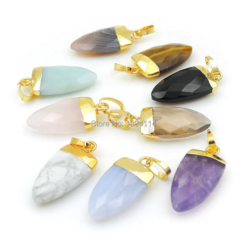 Mixed Stones Amethyst/Pink Quartz/Agate/Amazonite Faceted Shield Pendant With Top Gold-plated Approx 20*10*4mm