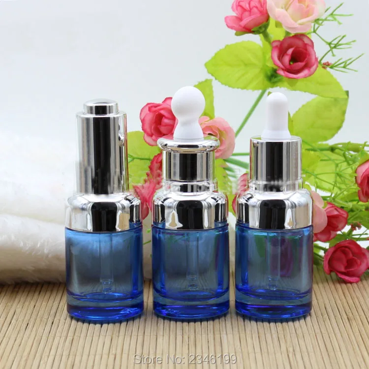 

30ML 30G High-Grade Blue Glass Bottle Bright Silver Ring Dropper Bottles Cosmetic Essence Serum Emulsion Packing Vial 15PCS/Lot