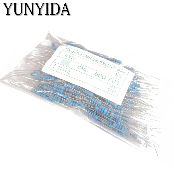 

500pcs 1/2W +-5% Carbon Film Resistor 0.5W 1R 10R 22R 47R 100R 220R 330R 680R 1K 2K2 4.7K 10K 47K 100K 470K 1M