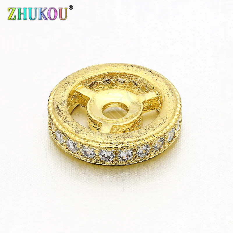 12mm Brass Cubic Zirconia Wheel Beads Charms for DIY Jewelry Findings Making, Hole: 2mm, Model: VZ132