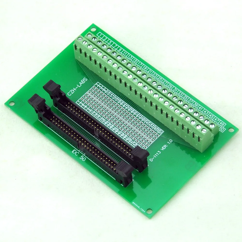 IDC-50 2x25pins 2.0mm Dual Male Header Breakout Board, Screw Terminal Connector.