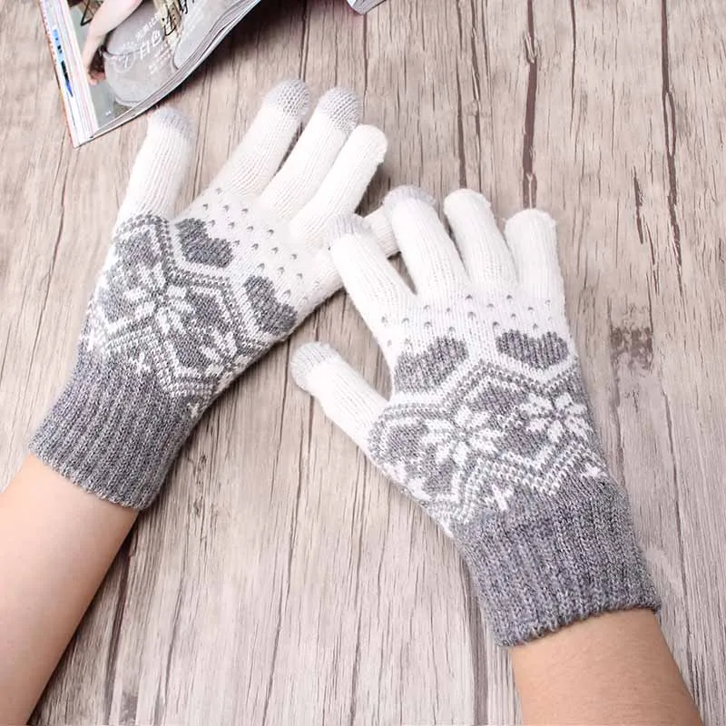 Women Knitted Gloves Magic Touch Screen Gloves Men Female Stretch Knit Mittens Winter Autumn Snowflake Glove Snow Guantes Warmer