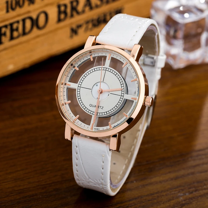 WOMAGE Fashion Women Watches Female Watch Quartz Fashion Unique Transparent Hollow Watch Leather Women's Watches relojes mujer