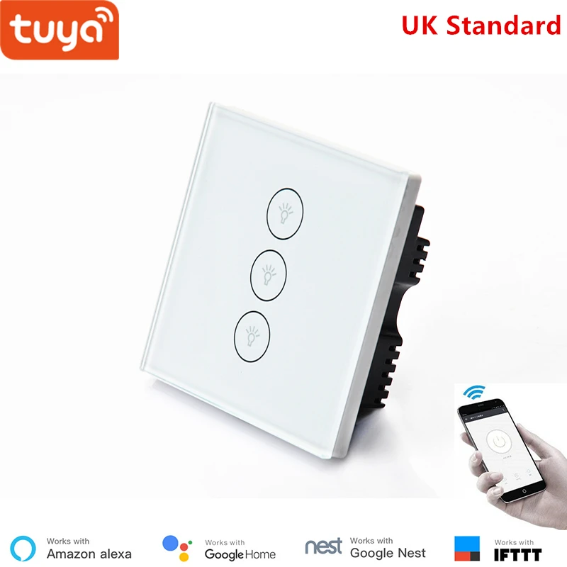 스마트 홈 키트 와이파이 스위치 음성 제어, 강화 유리 터치 패널, 스마트 라이프 앱, 홈 자동화 스위치, 영국 표준, 2 갱