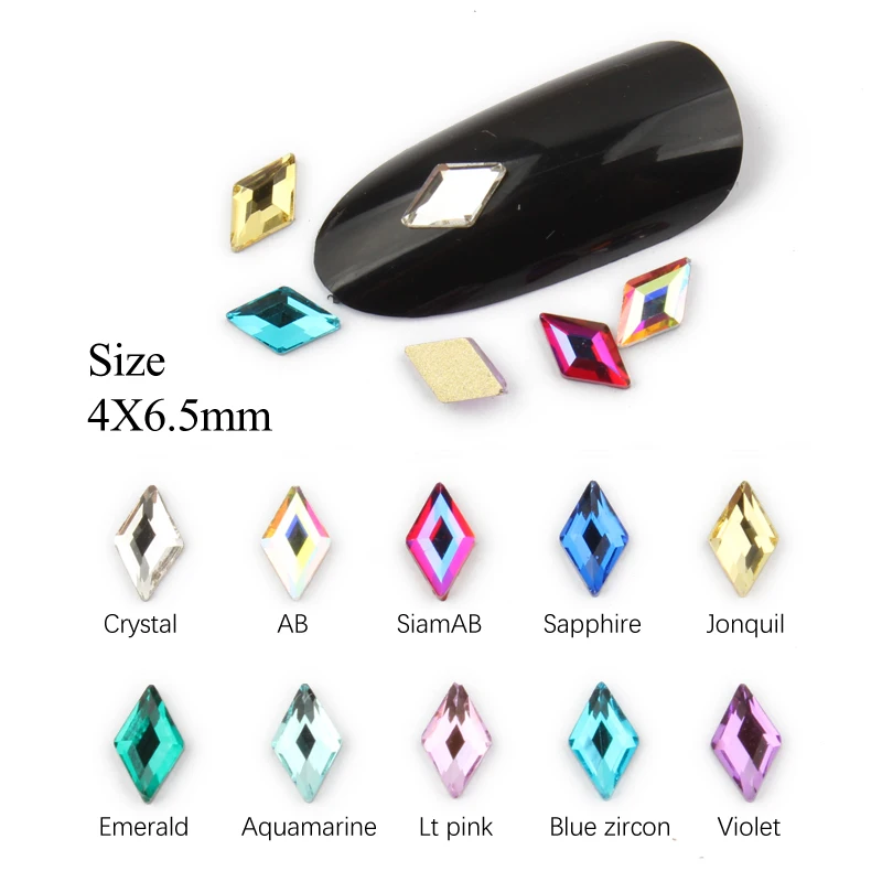 New sale 4X6.5mm Rhombus Nail Rhinestone 30pcs/100pcs Flatback Crystal Stones For 3D Nail Art Decoration Free shipping