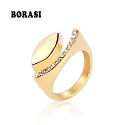 BORASI Crystal Rings For Women Gold Round Jewelry Ring With Perfect Radian Avant-Garde Fashion Geometry Design Ring Party Gift