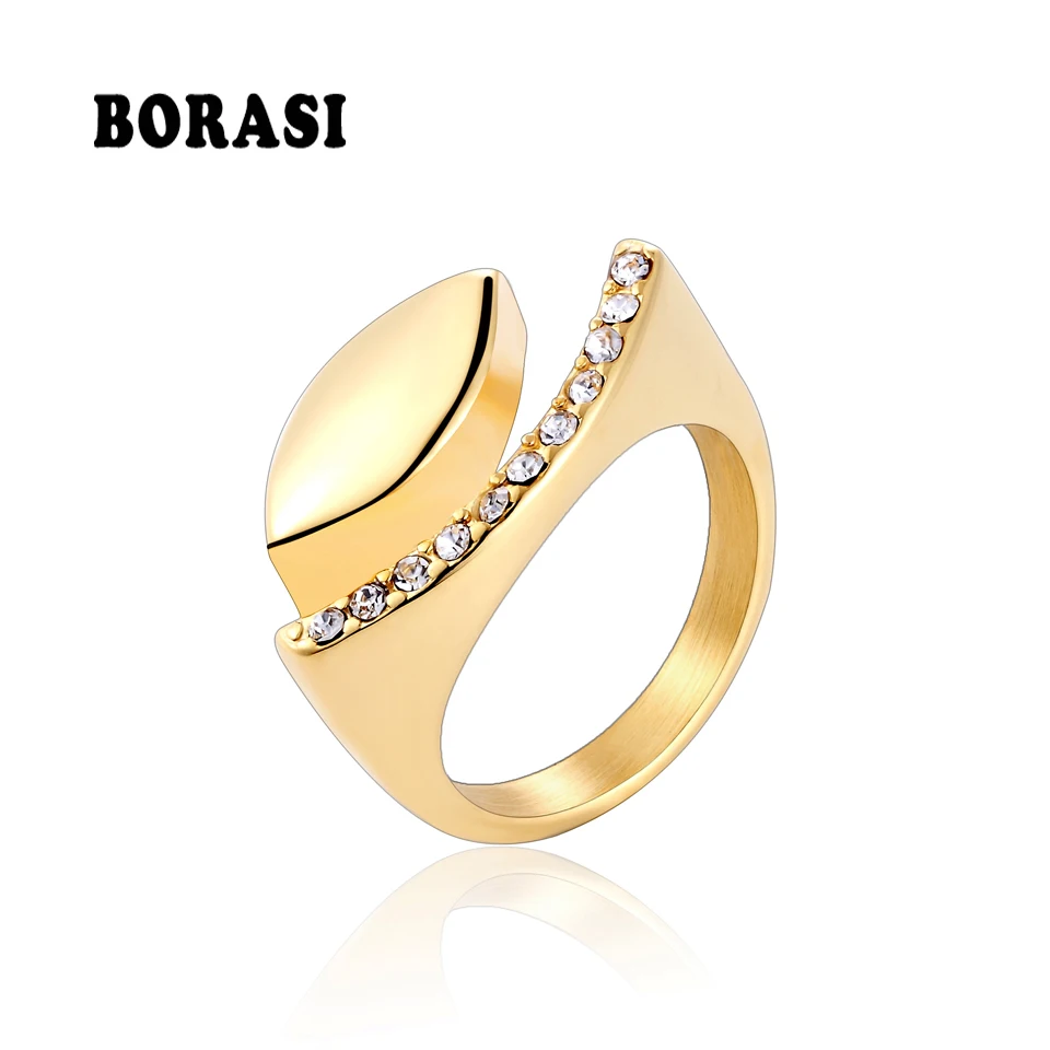 BORASI Crystal Rings For Women Gold Round Jewelry Ring With Perfect Radian Avant-Garde Fashion Geometry Design Ring Party Gift