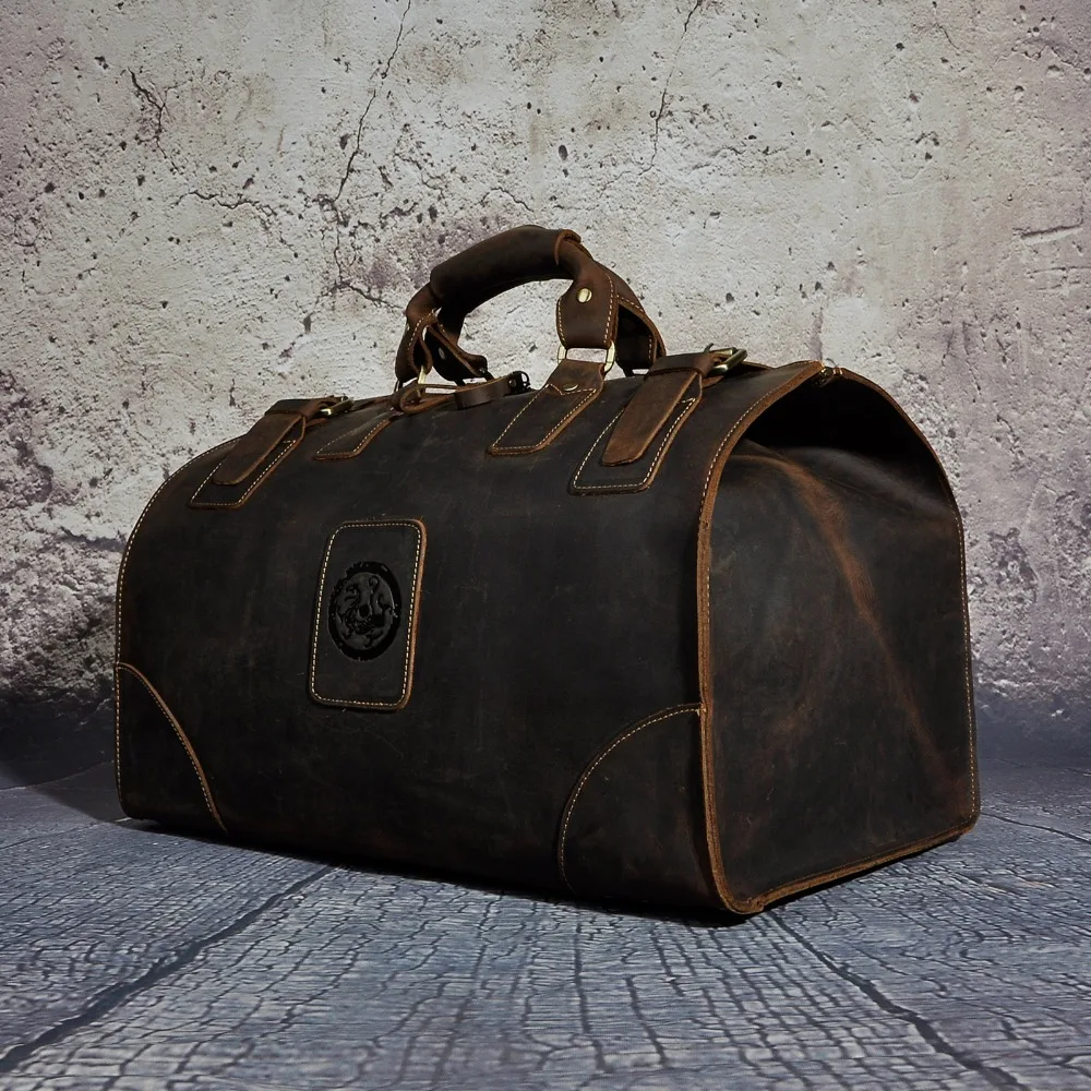 Men Genuine Leather Large Capacity Vintage Design Duffle Bag Male Fashion Travel Handbag Luggage Bag Suitcase Tote Bag 8151-b