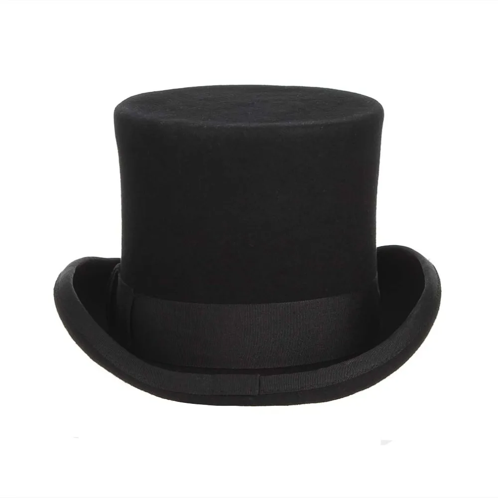 GEMVIE 13.5cm 100% Wool Felt Top Hat For Men Fedoras For Women Mad Hatter Caps Cylinder Hat Gentleman Derby Hat Magician Cap