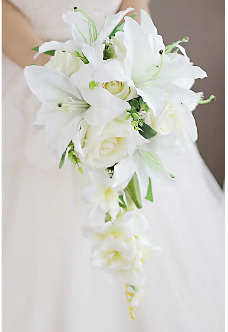 Cachoeira lírio branco marfim rosa flores do casamento bouquets de noiva artificiall buquê de casamento de mariage rosa