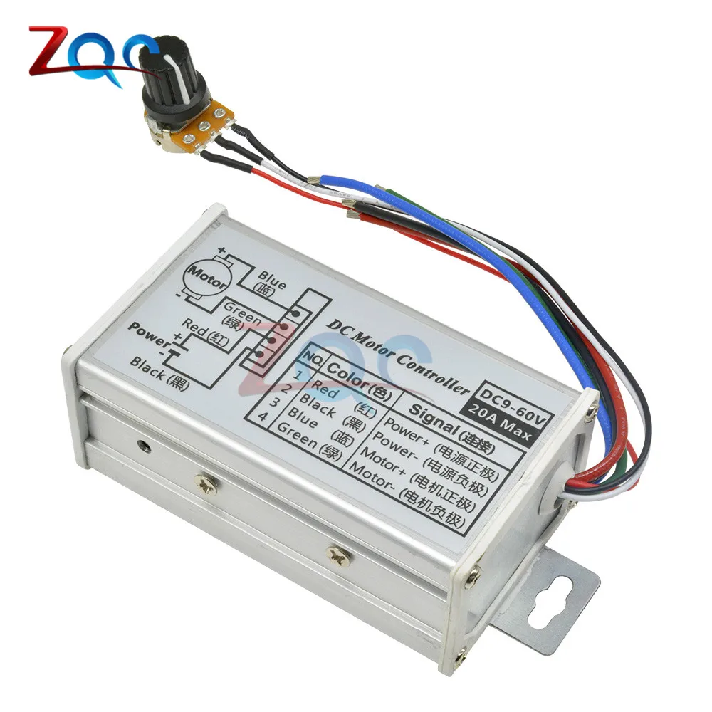 DC 9-60V PWM DC Motor Speed Controller Stepless 12V 24V 60V MAX 20A Pulse Width Modulator Motor Speed Regulating Switch