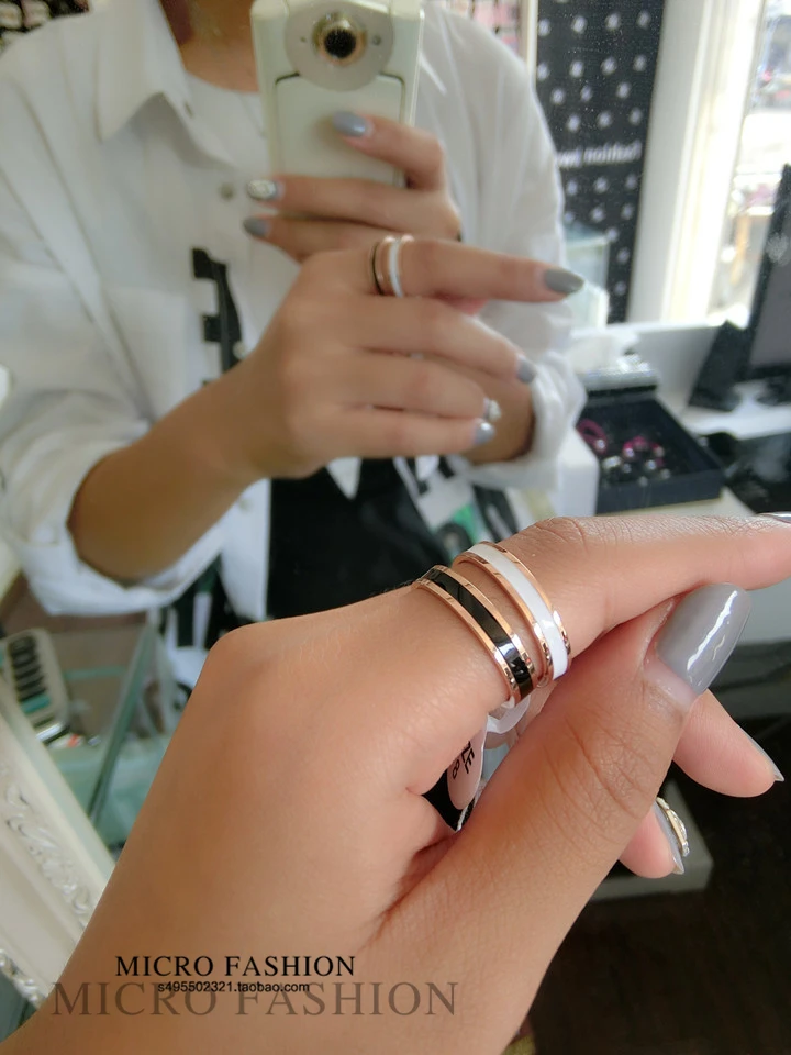 YUN RUO Rose Gold Color White Black Ceramic Ring for Woman Man Wedding Jewelry 316L Stainless Steel Ring Top Quality Never Fade