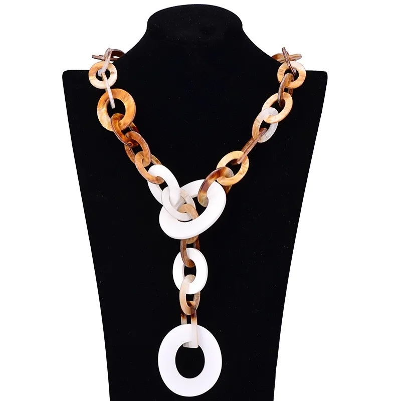 BOJIU New Fashion Long Large Chain Necklaces For Women Boho Brown Turtle Acrylic Necklaces Hot Female Jewelry Accessories NK1006