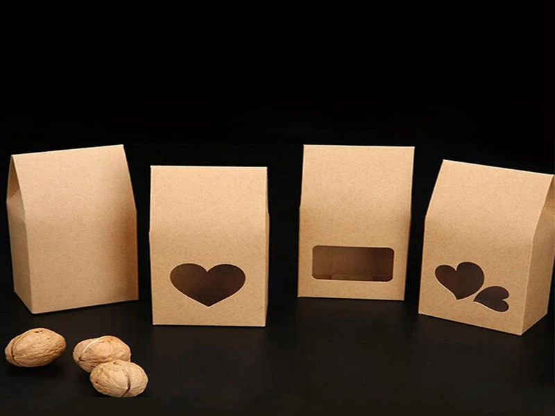 500 pieces/batch new 16*8cm biscuit & nut gift bags upright kraft paper box, heart-shaped transparent window bag