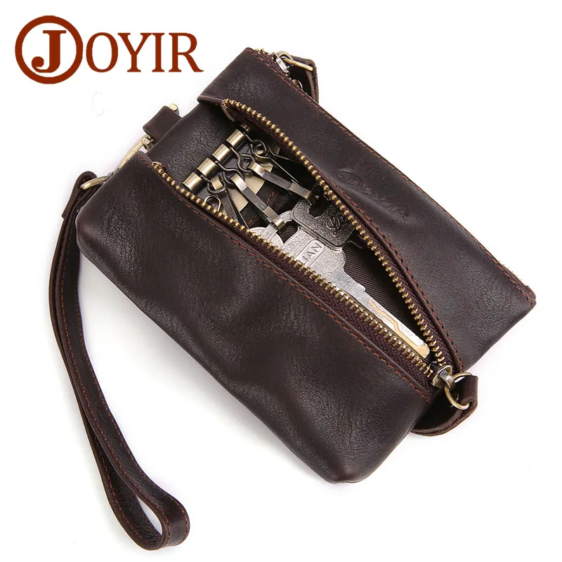 JOYIR Vintage Genuine Leather Key Holder Men Keychain Covers Zipper Key Case Bag Men Key Wallet  Small Coin Purse Wallet For Men