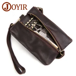 JOYIR – porte-clés Vintage en cuir véritable pour hommes, housse à fermeture éclair, petit porte-monnaie