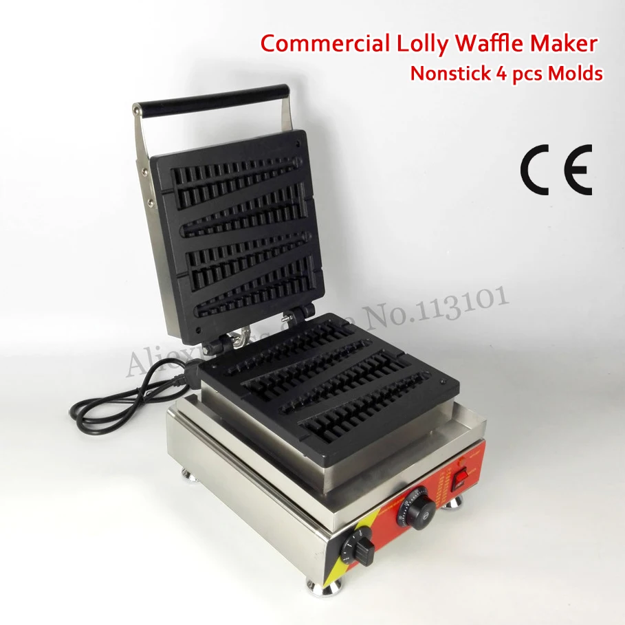 Electric Lolly Waffle Maker 4 Molds Tower-shape Long Waffle Machine 1500W Commercial and Household Use 220V 110V