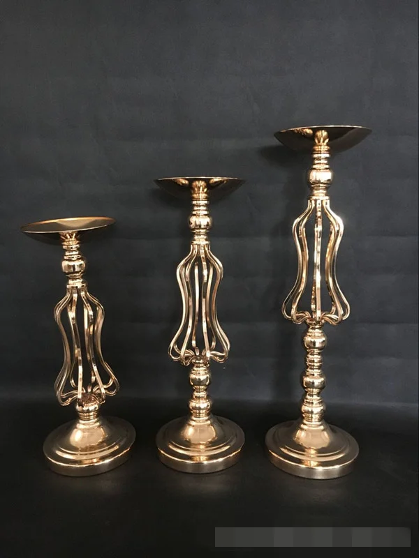 Gold Candle Holders Metal Candlestick Flower Vase Table Centerpiece Event Flower Rack Road Lead Wedding Decoration