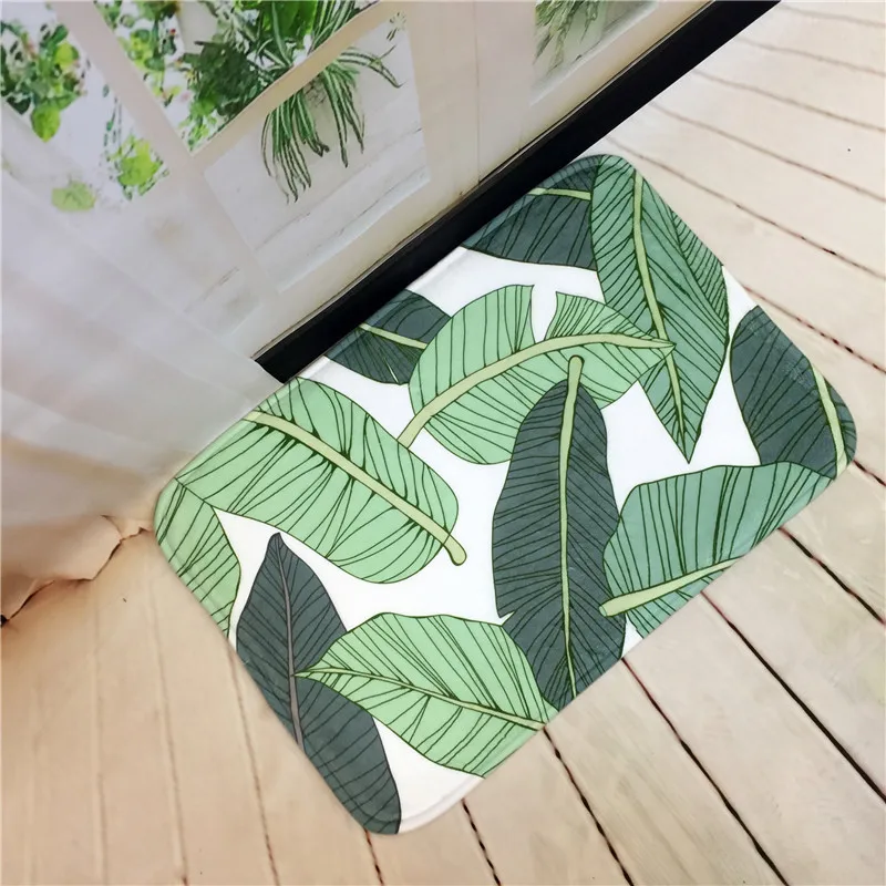 Floor Mats Anti Slip Mat Cartoon Cactus Leaves Green Plants Printed Pattern Carpet Rug for Bathroom Door Living Room