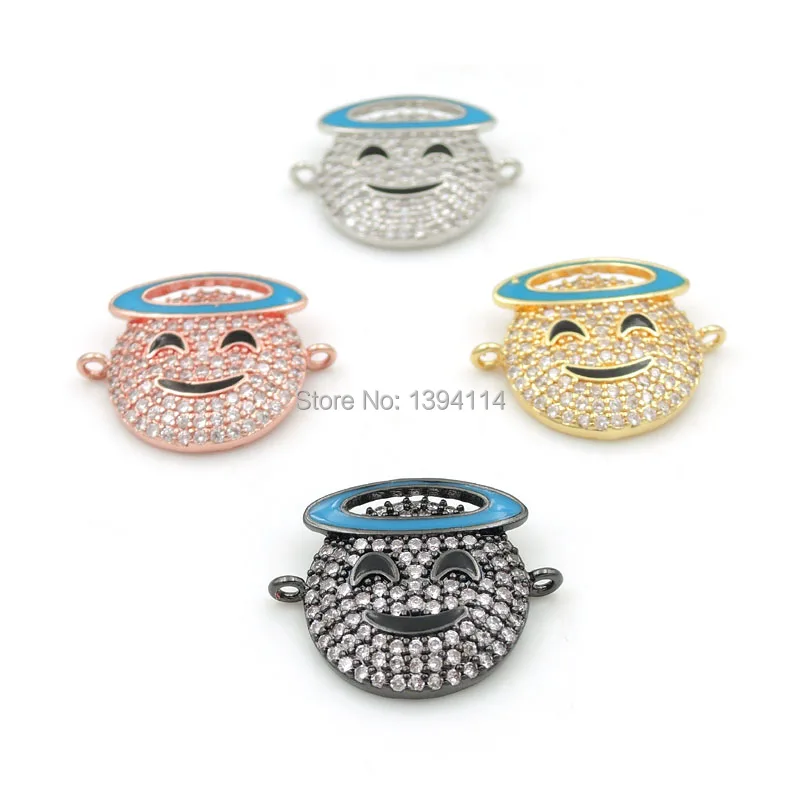 

20*17*3mm Micro Pave Clear CZ Round Connector With Smily Face Enamelled Fit For Women As DIY Bracelets Accessory