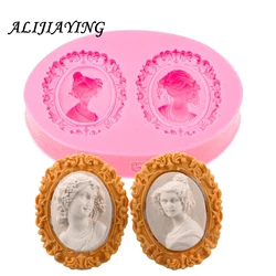 1Pcs Victoria Lady Avatar Frame Silicone Molds Fondant Cake Decorating Tools Candy Clay Chocolate Gumpaste Moulds D0509