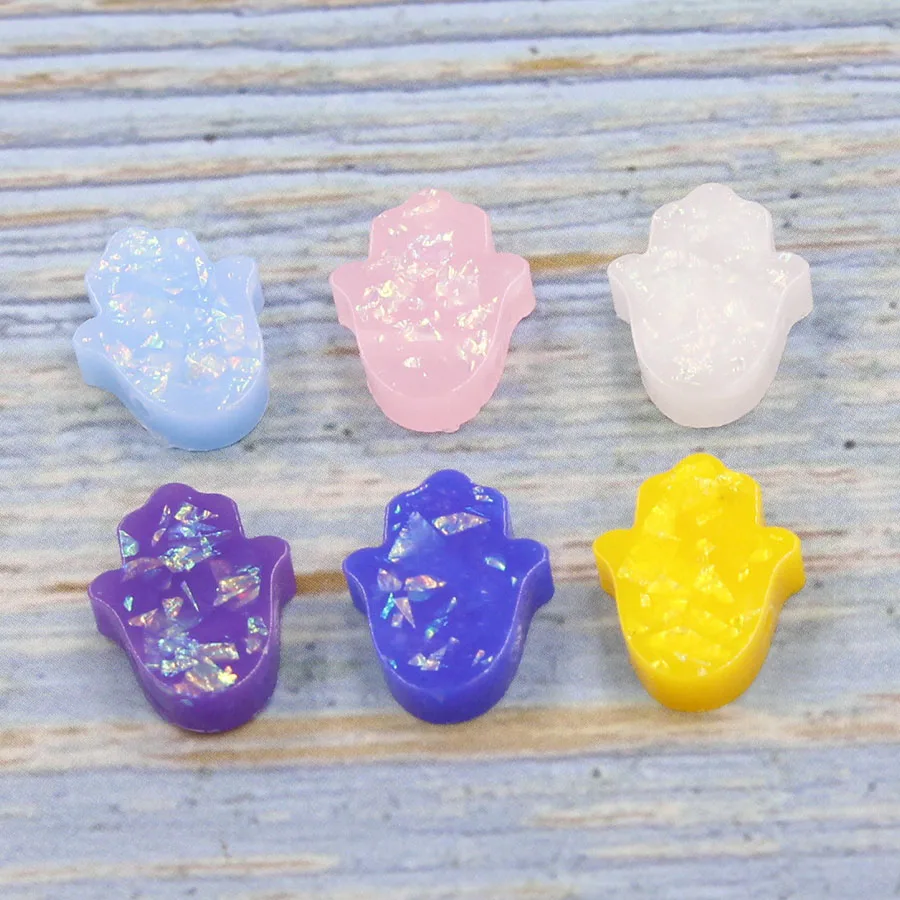 Fnixtar 20Pcs/Lot Newest Synthetic Opal Hamsa Hand Beads Hole Size 1.5mm Fatima Beads Charms For DIY Jewelry Making Necklace