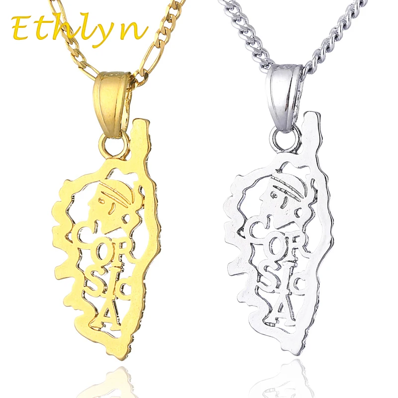 Ethlyn Map of The island of Corsica pendant & necklace for women & men,Gold Color country map  corsica  symbol jewelry P28