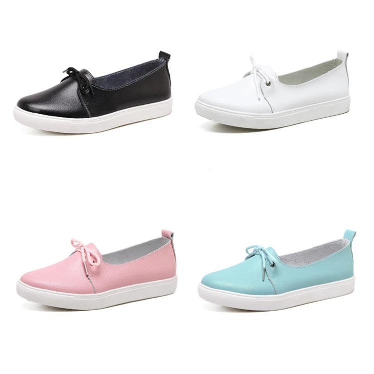 WOIZGIC Women Students Gril Female Genuine Leather White Shoes Flats Platform Lace Up Korean Casual Vulcanized Shoes FEZ-173