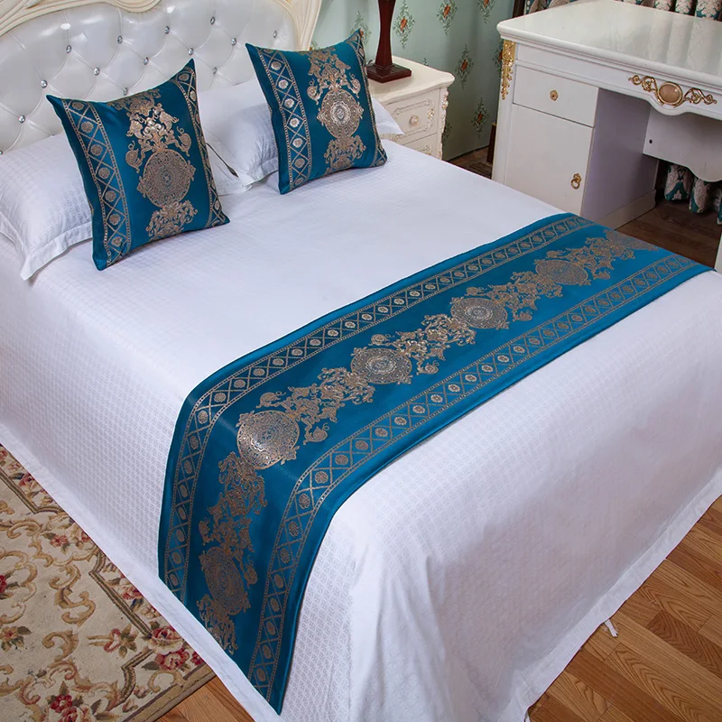 Classical High Quality Home Decor Blue Table Runner European luxury beds carpet showroom table flag end of the bed mat towel 1pc