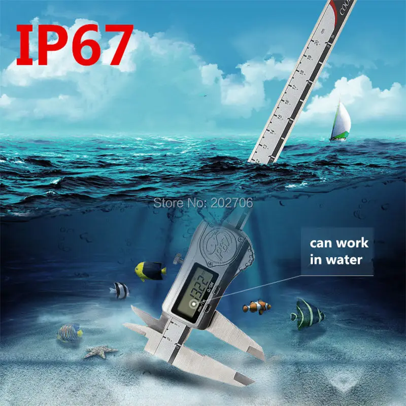 300mm 200mm 150mm IP67 Waterproof Digital Caliper Metal Housing Electronic Vernier Caliper gauge micrometer can work in water