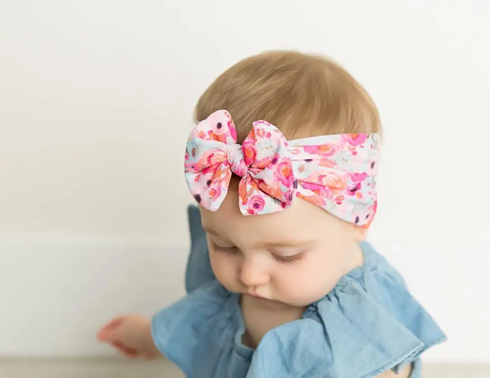 Diademas de nailon con estampado de frutas para niños y niñas, cintas con estampado Floral, turbante ancho de nailon, tocado, 30 Uds./lote