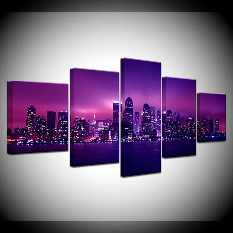 

New York Panoramic Skyline Cityscape 5 Piece Wallpapers Art Canvas Print modern Poster Modular art painting Home Decor