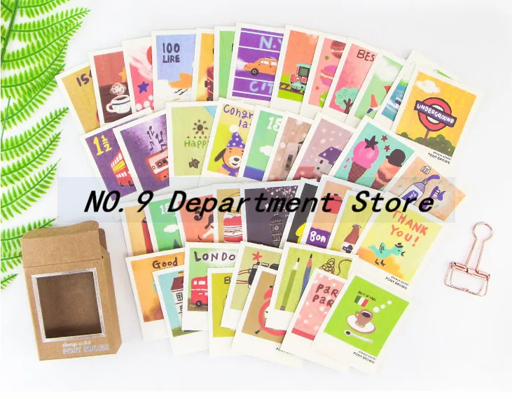 40pcs/box 8 designs Optional cartoon animals retro Landscape/Life/Flag/Love mini Gift greeting card set postcard Message card