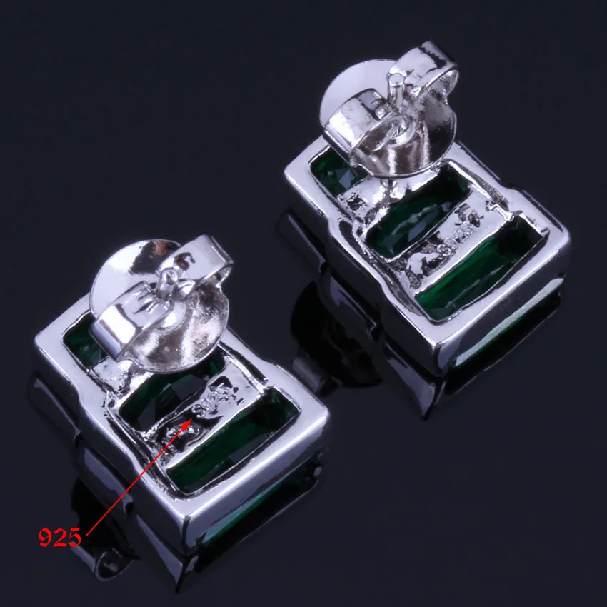 Fascinating Trapezoid Green Cubic Zirconia Silver Plated Jewelry Sets Earrings Pendant Chain Ring V0962