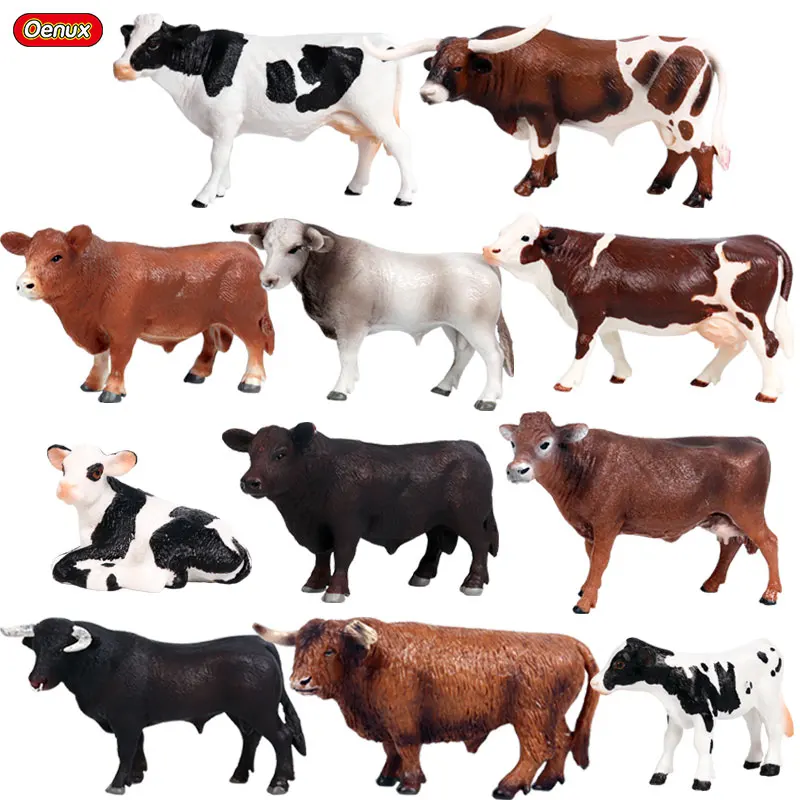 

Oenux Original Farm Animals Model Simulation Cattle Cow Calf Bull OX PVC Animal Action Figure Collection Educational Toy For Kid