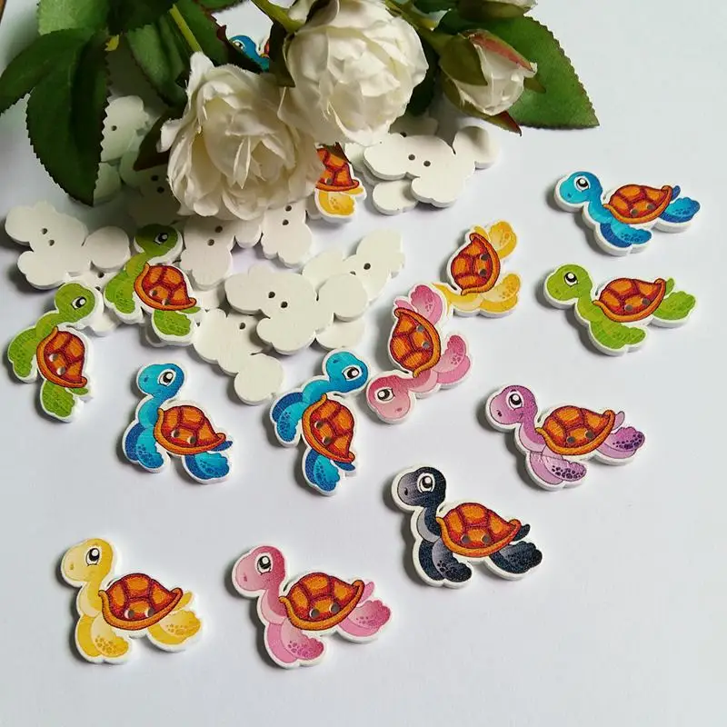 50pcs/lot Turtle Buttons for craft supplies Kids Clothing Decoration Sewing Accessories Wooden buttons