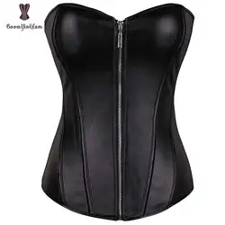 Black Leather Front Zipper Corset Red Color Optional Plus Size Overbust Hot Sexy Lingries Party Club Wear Corsets Busiters