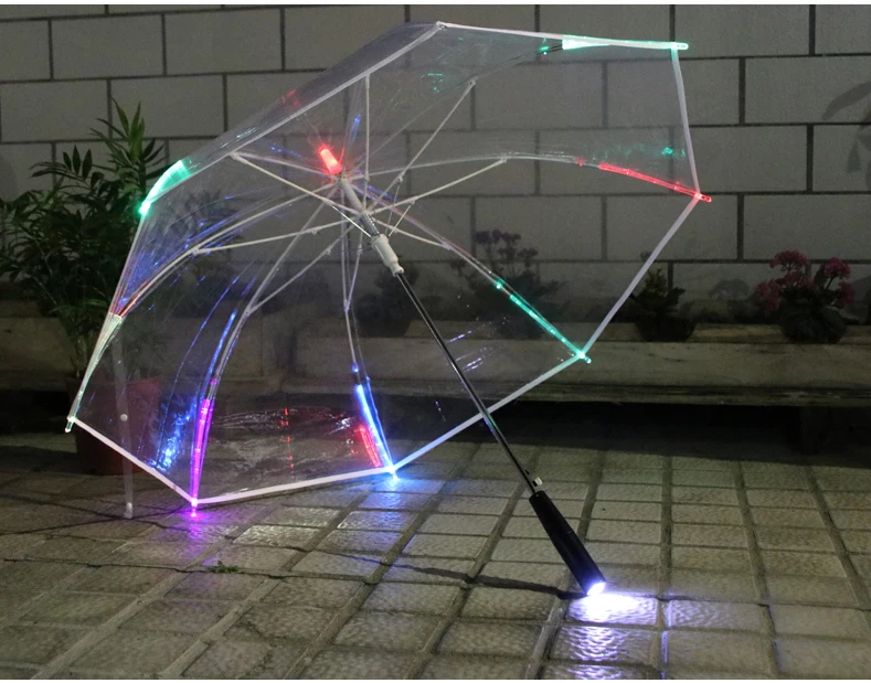 

Automatic transparent PVC acrylic LED POE umbrellas 7 colour lighting windproof environmental protecting EVA battery parasol