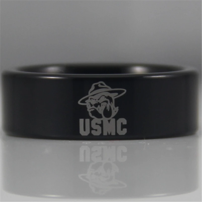 Free Shipping USA UK Canada Russia Brazil Hot Sales 8MM Black Pipe Marines Alternate Bulldog Men's Tungsten Comfort Fit Ring