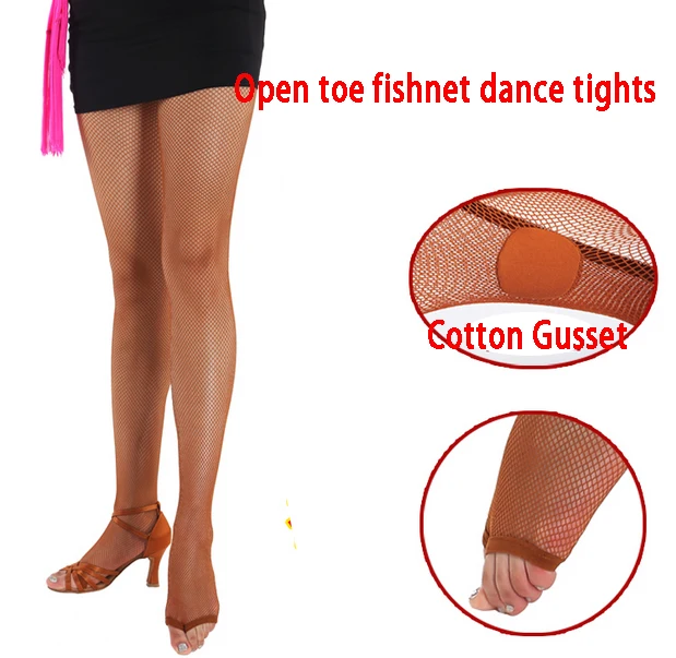 Adult Women Black Tan Nude Professional Spandex Cheap Ballroom Latin Dance Tights Seamless Thong Open Toe Fishnet Dance Tights