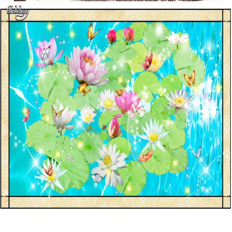 beibehang Stereo beautiful lotus pond floor custom large fresco pvc wear resistant waterproof floor papel de parede para quarto