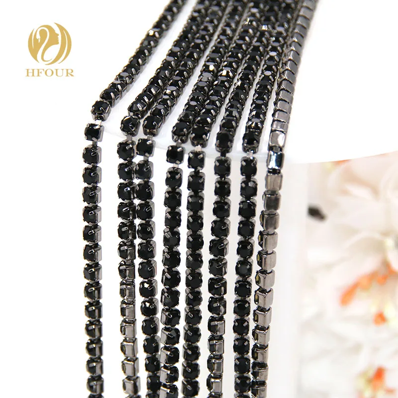 

Free shipping 5yard/pack High quality Metal black base Black glass Rhinestones Cup Chain DIY Wedding decoration Accessories