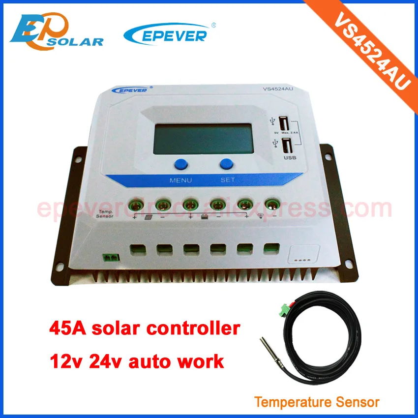 

power battery small station charger controller VS4524AU 45A 45amps EPEVER PWM temperature sensor 24V battery design USB port