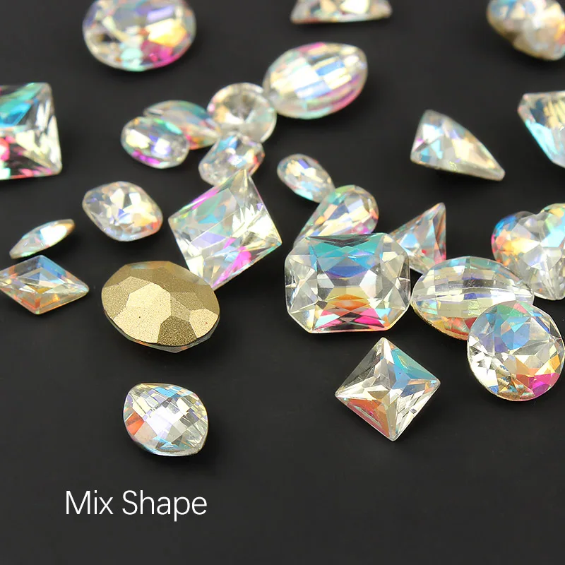Colorful 30/100pcs 19 Shapes Nail Art Decorations Rhinestones All for Nails Diamond Stone Accessories Supplies AB 3D Gems Charm