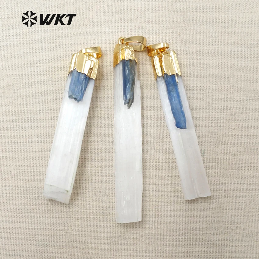 WT-P1310 Wholesale Fashion selenite with blue kyanite stone Pendant Classic rectangle Shape Pendant For Woman Jewelry making image 2
